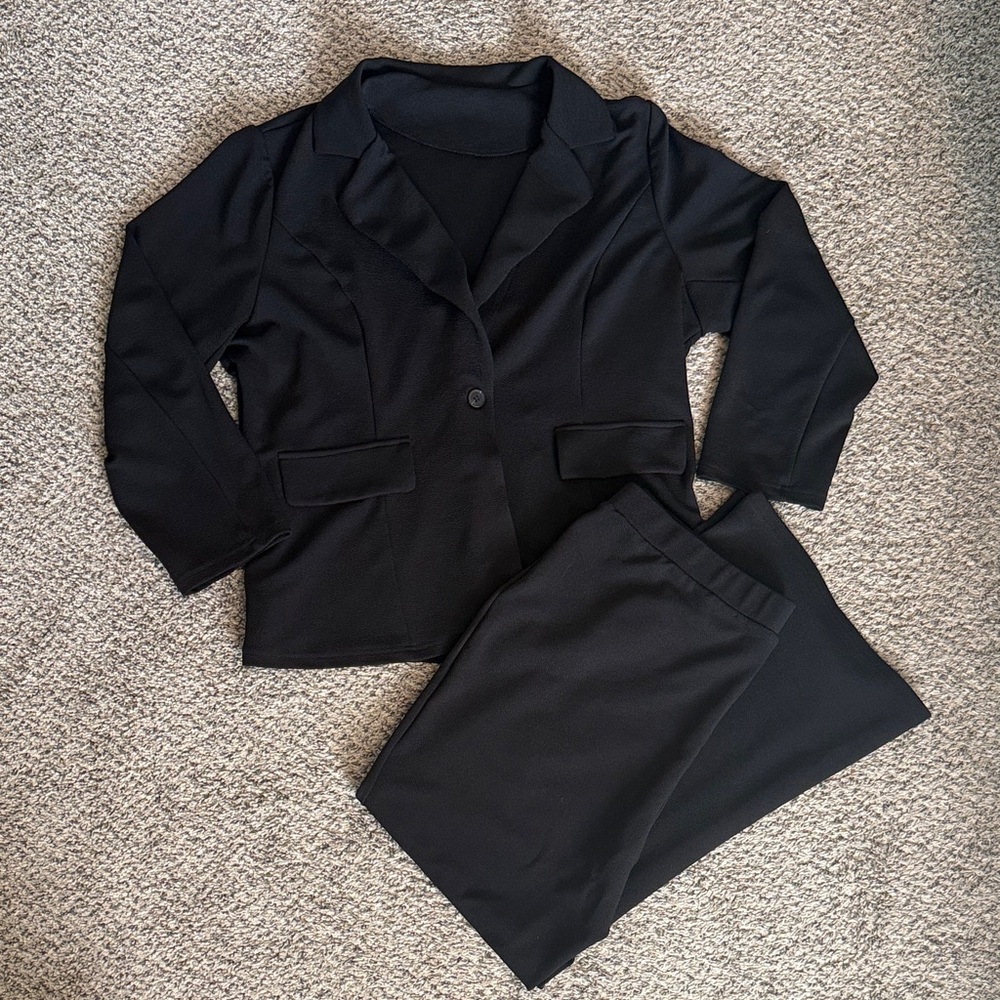 Black Blazer and Pants Set Plus Size 3XL Flare Leg Business Pantsuit